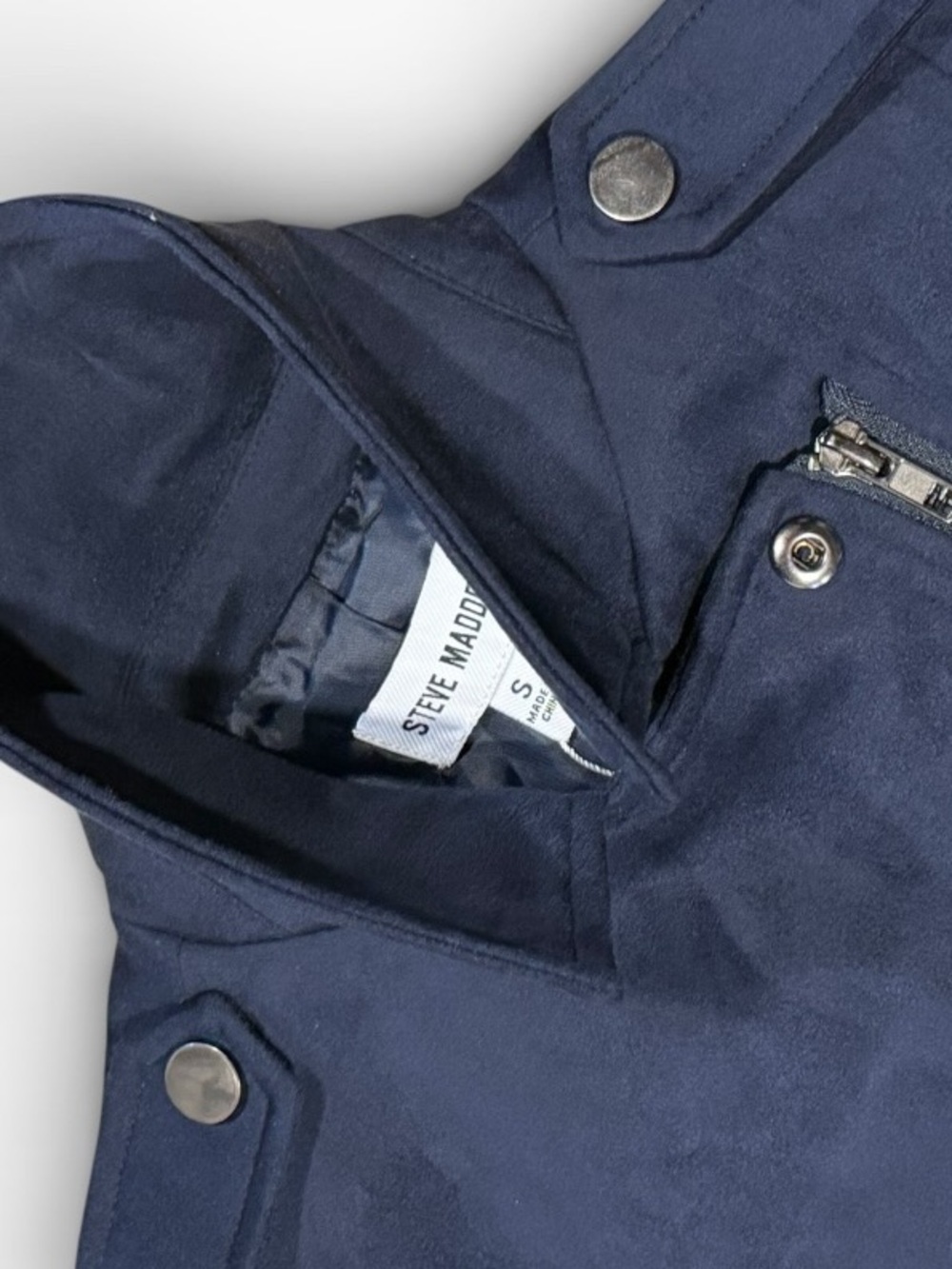 Steve Madden NWT "Not Your Baby" Faux Suede Moto Jacket - Midnight - Small - Picture 7 of 13